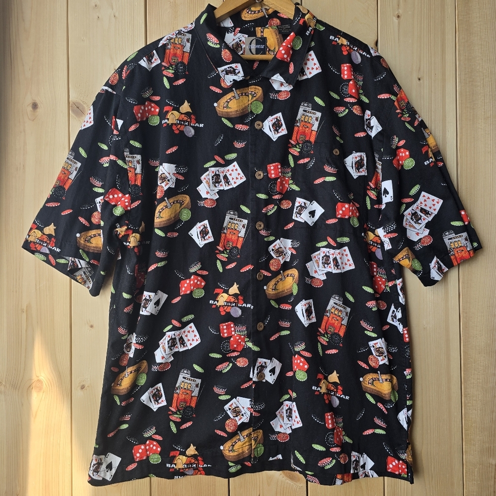Chiliwear Casino Blackjack Dice Roulette Button Front Camp Shirt Mens XL